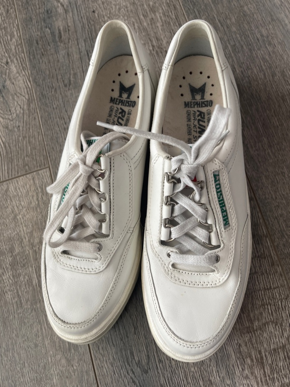 Mephisto White Leather Sneakers with Green Logo Detail